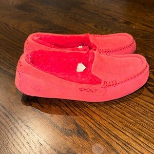 UGG Australia Ansley Womens Moccasin Slippers Suede Upper Wool Red SIZE 7